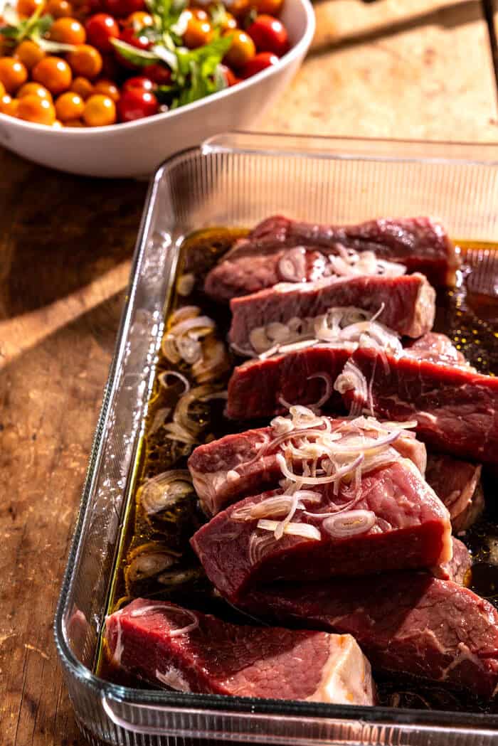 Honey Soy Steak with Cherry Tomato Salad | halfbakedharvest.com