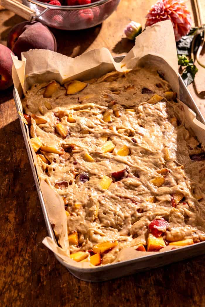 Peach Sheet Cake with Brown Butter Frosting | halfbakedharvest.com