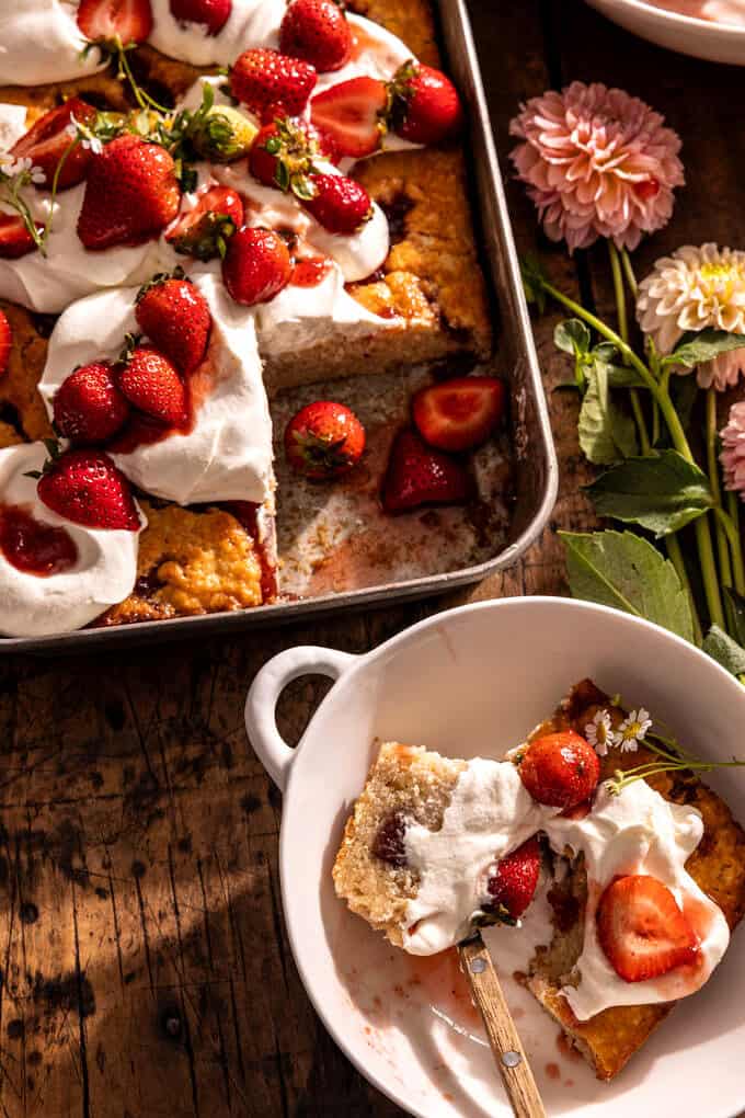 Strawberry Jam Shortcake Sheet Cake. - Half Baked Harvest