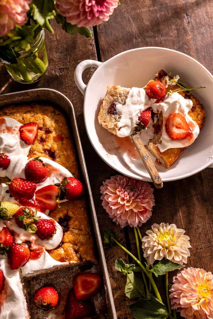 Strawberry Jam Shortcake Sheet Cake. - Half Baked Harvest