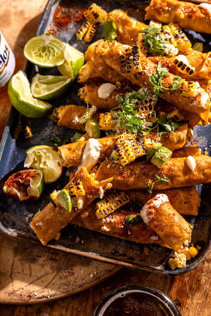 Baked Street Corn Dip Taquitos | halfbakedharvest.com