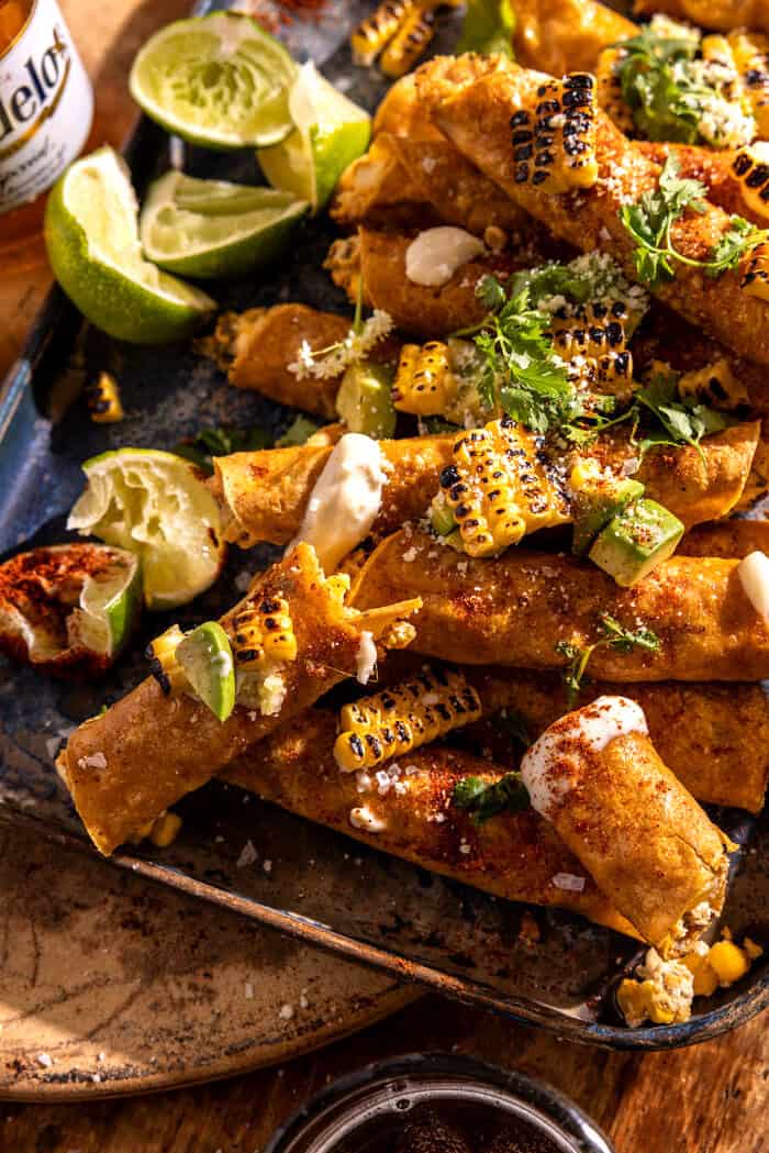Baked Street Corn Dip Taquitos | halfbakedharvest.com