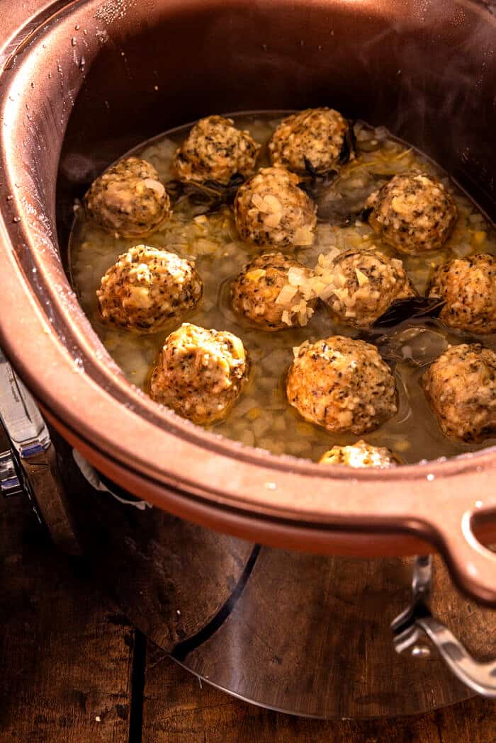 Crockpot Chicken Meatballs with Creamy Zucchini Orzo | halfbakedharvest.com