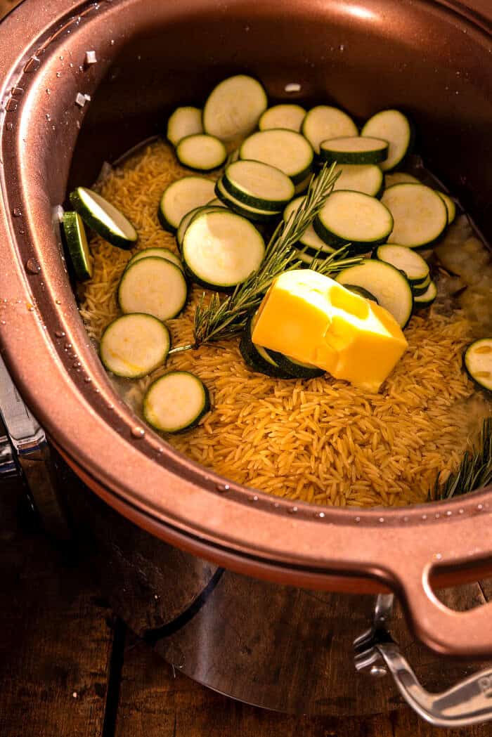 Crockpot Chicken Meatballs with Creamy Zucchini Orzo | halfbakedharvest.com