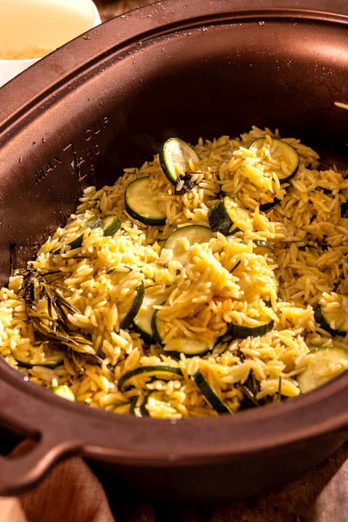 Crockpot Chicken Meatballs with Creamy Zucchini Orzo | halfbakedharvest.com