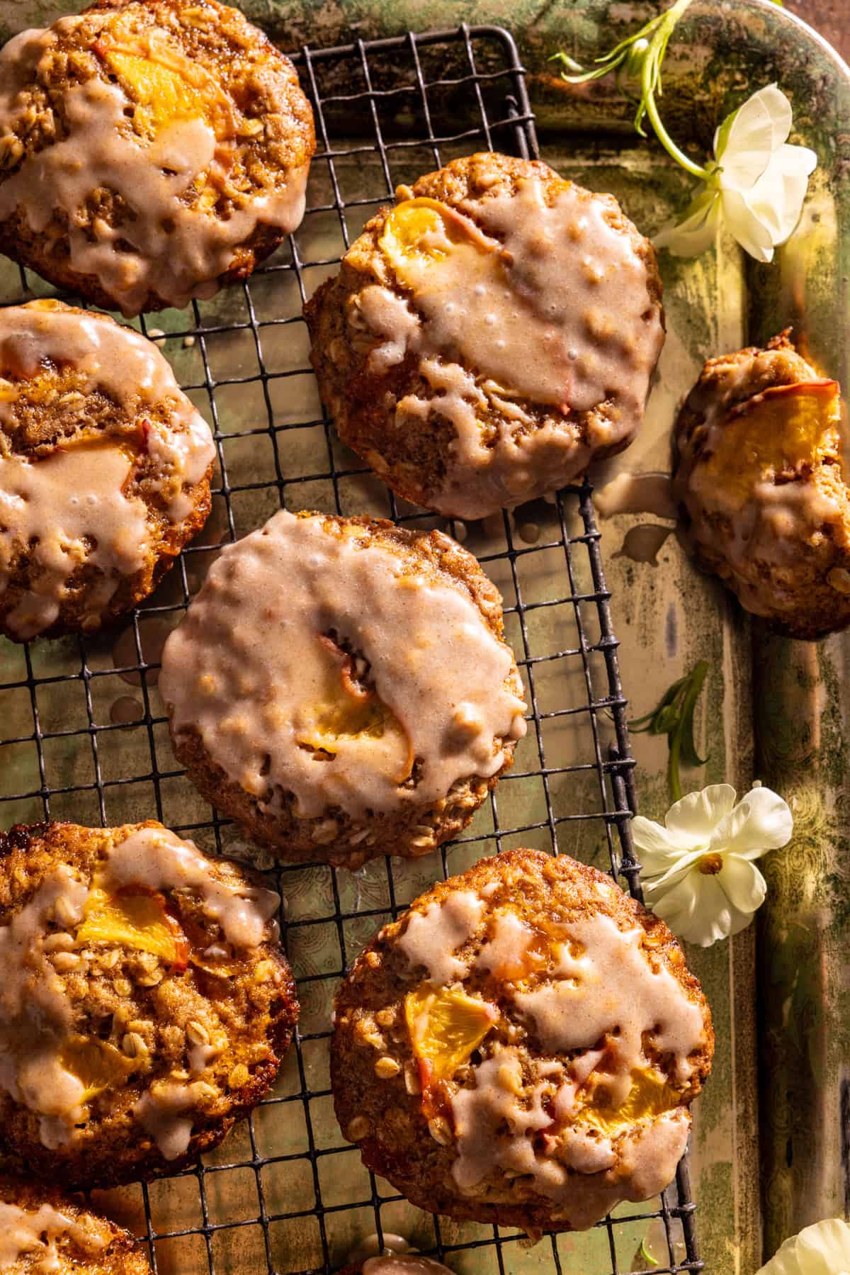 Iced Brown Butter Peach Oatmeal Cookies