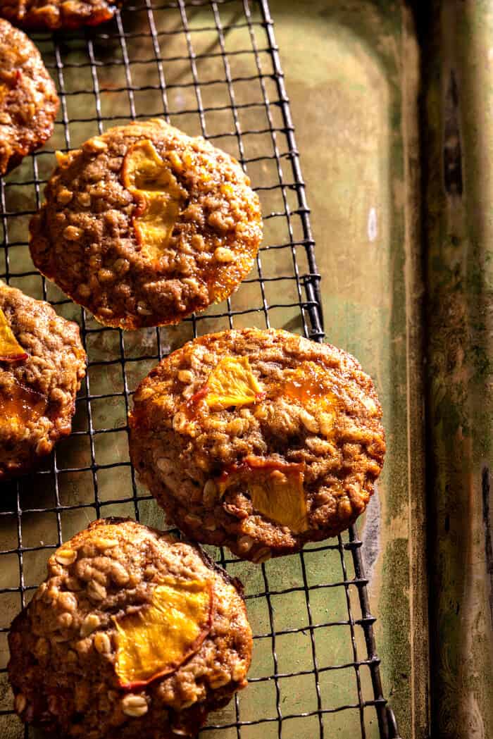 Iced Brown Butter Peach Oatmeal Cookies | halfbakedharvest.com