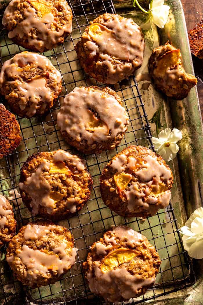 Iced Brown Butter Peach Oatmeal Cookies | halfbakedharvest.com