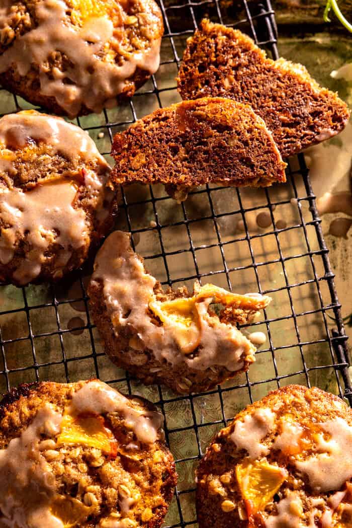 Iced Brown Butter Peach Oatmeal Cookies | halfbakedharvest.com