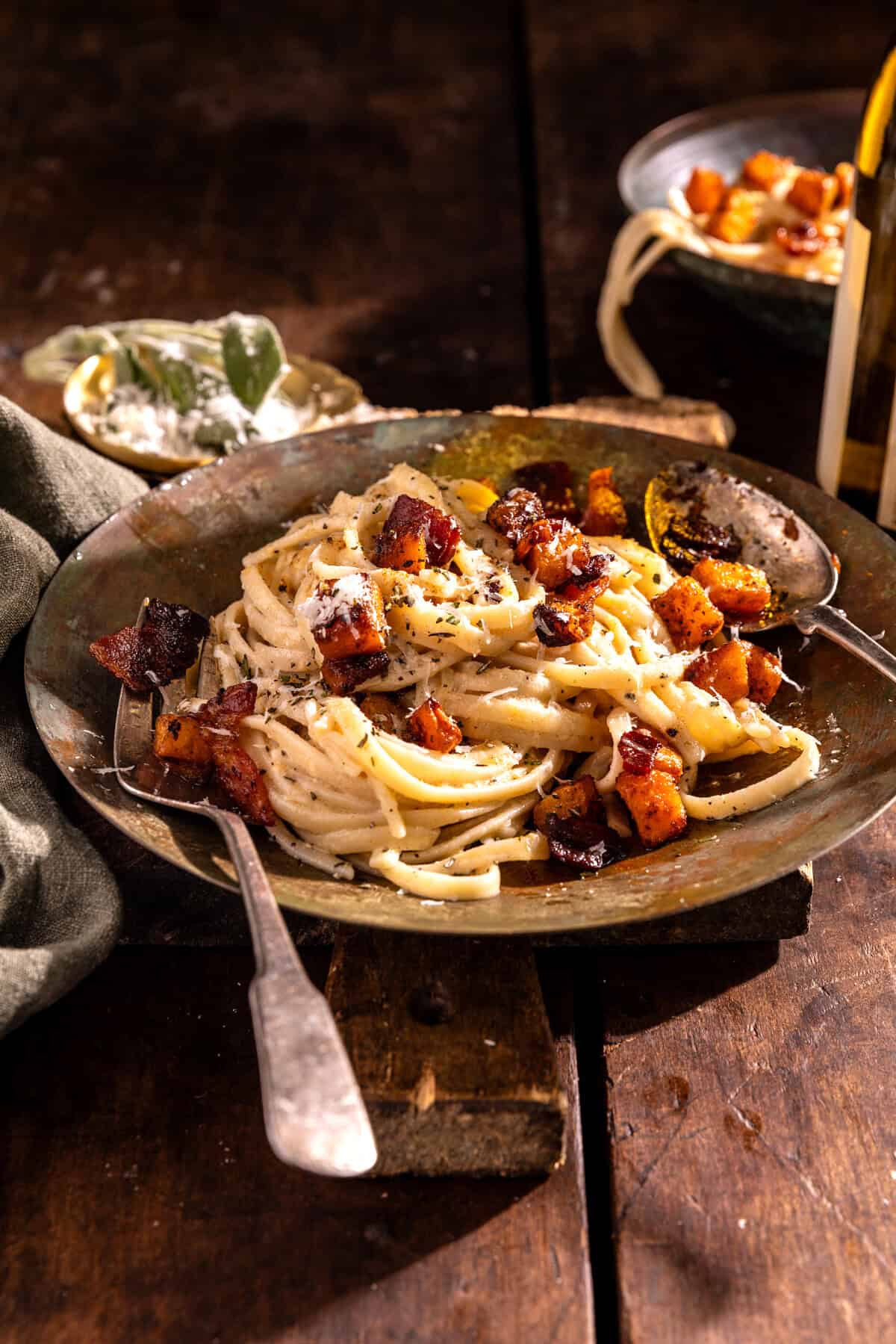 Roasted Butternut Squash Alfredo with Candied Bacon | halfbakedharvest.com
