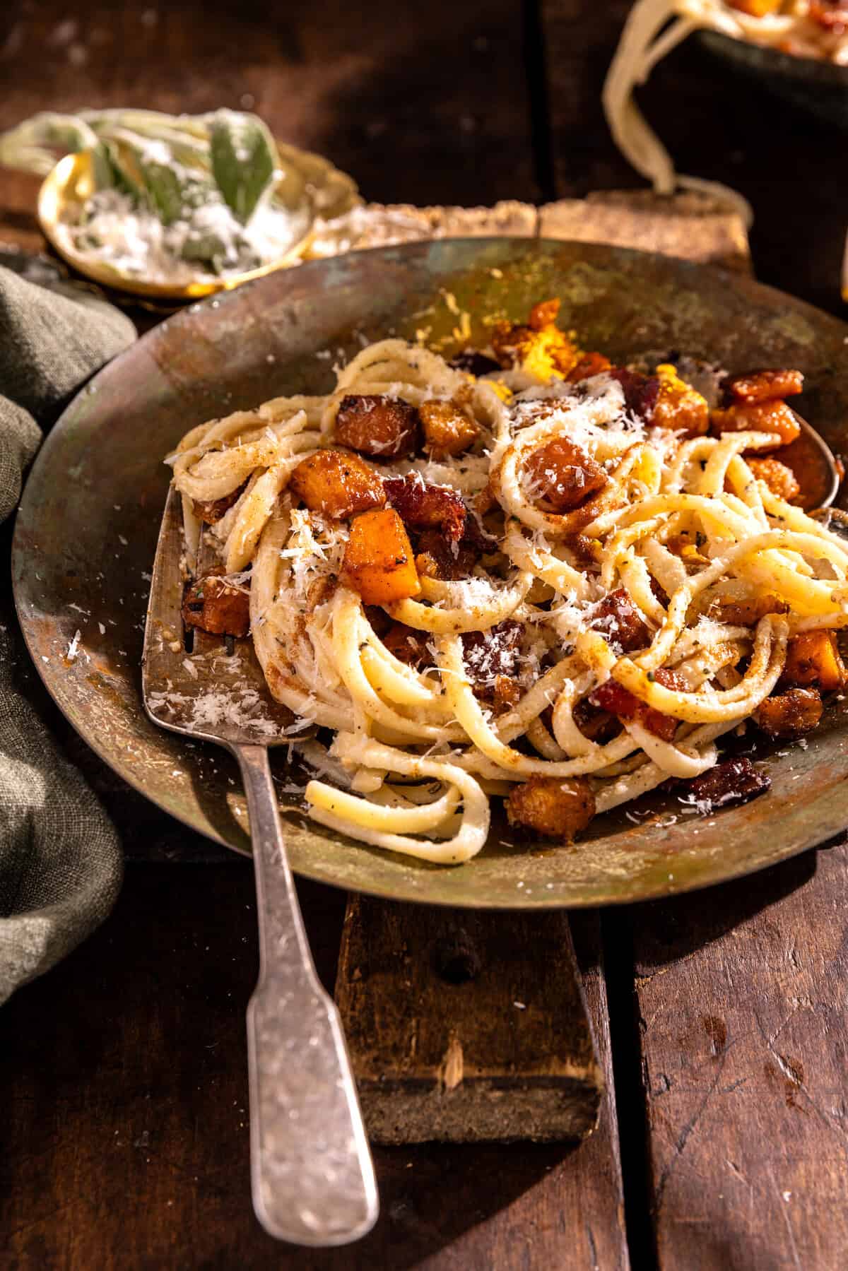 Roasted Butternut Squash Alfredo with Candied Bacon | halfbakedharvest.com