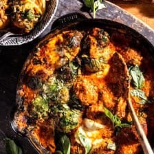 Baked Garlic Butter Spinach Chicken Parmesan Meatballs | halfbakedharvest.com