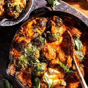 Baked Garlic Butter Spinach Chicken Parmesan Meatballs | halfbakedharvest.com