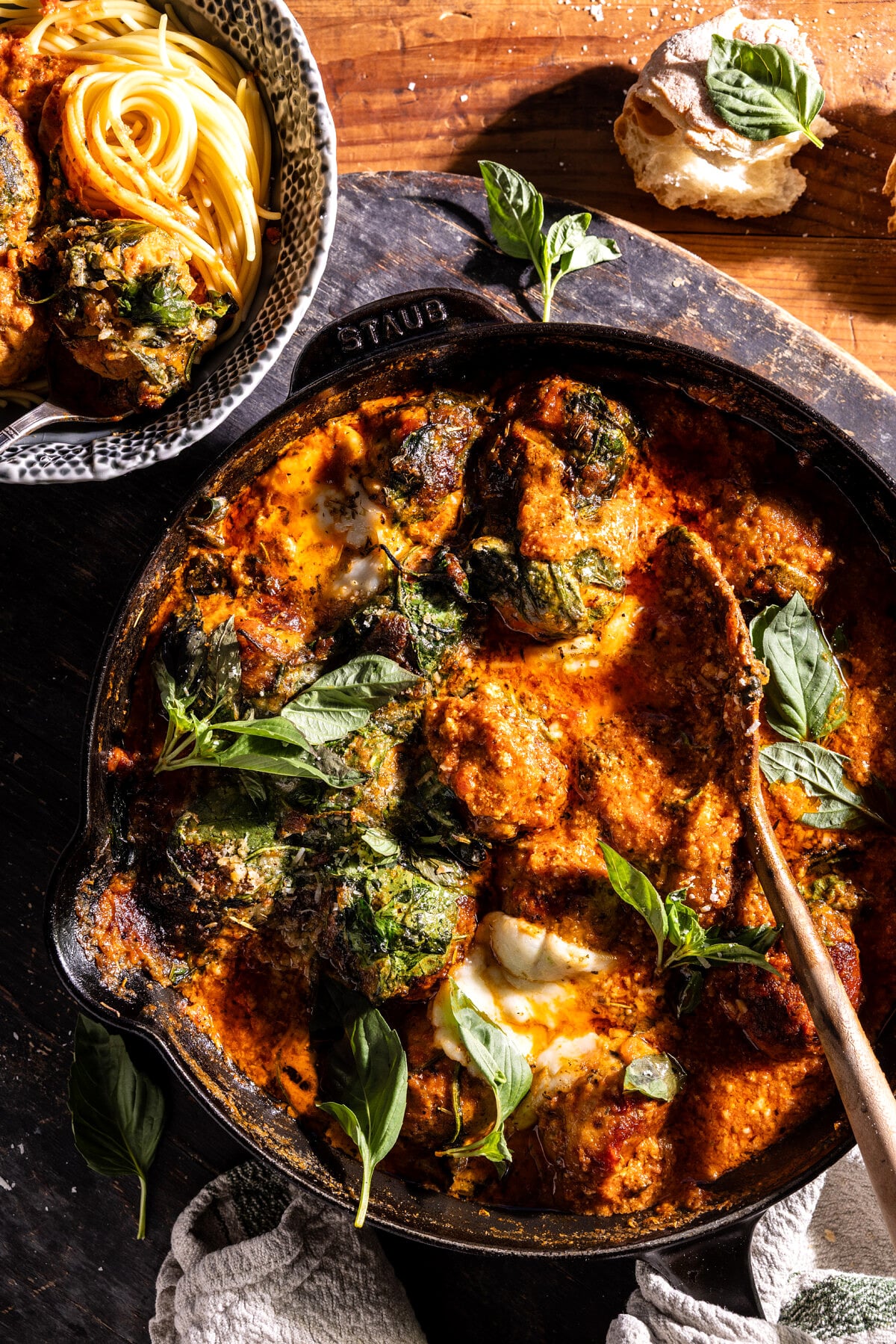Baked Garlic Butter Spinach Chicken Parmesan Meatballs | halfbakedharvest.com