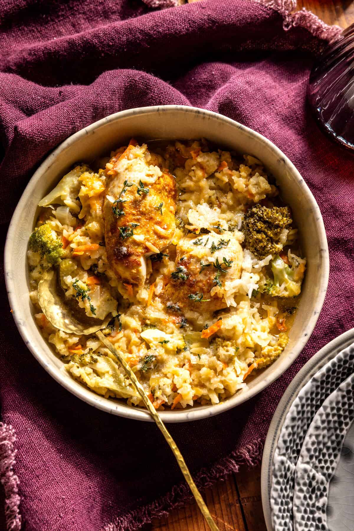 Crockpot Creamy Broccoli Cheddar Chicken Rice | halfbakedharvest.com