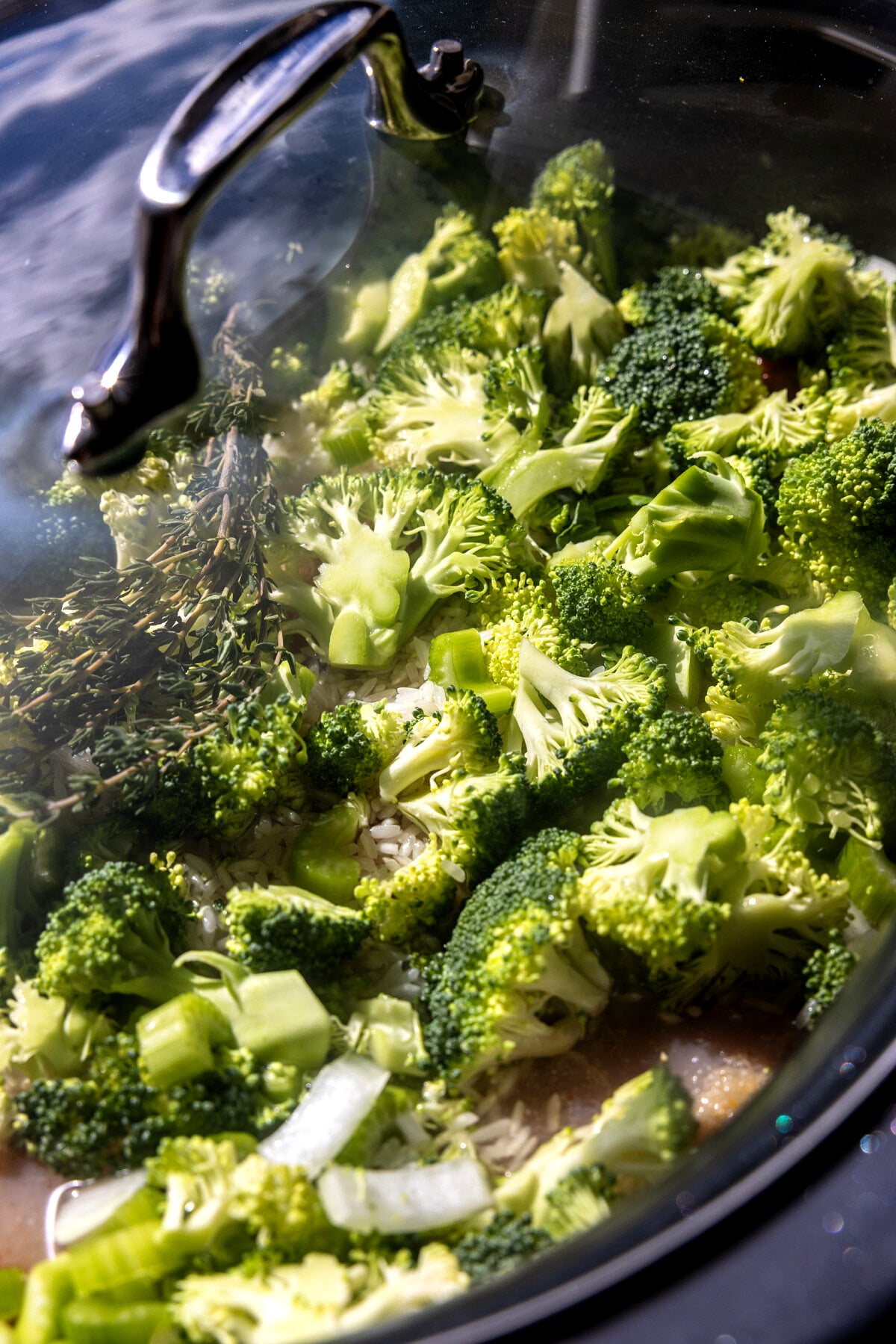 Crockpot Creamy Broccoli Cheddar Chicken Rice | halfbakedharvest.com