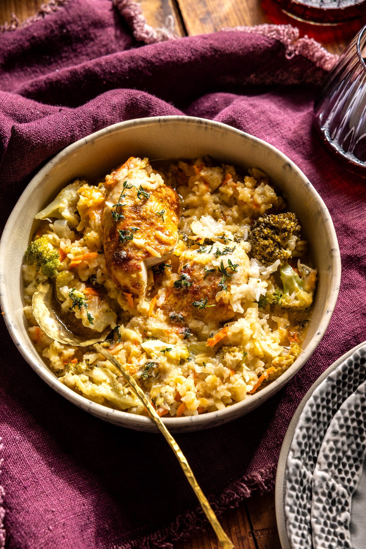 Crockpot Creamy Broccoli Cheddar Chicken Rice | halfbakedharvest.com