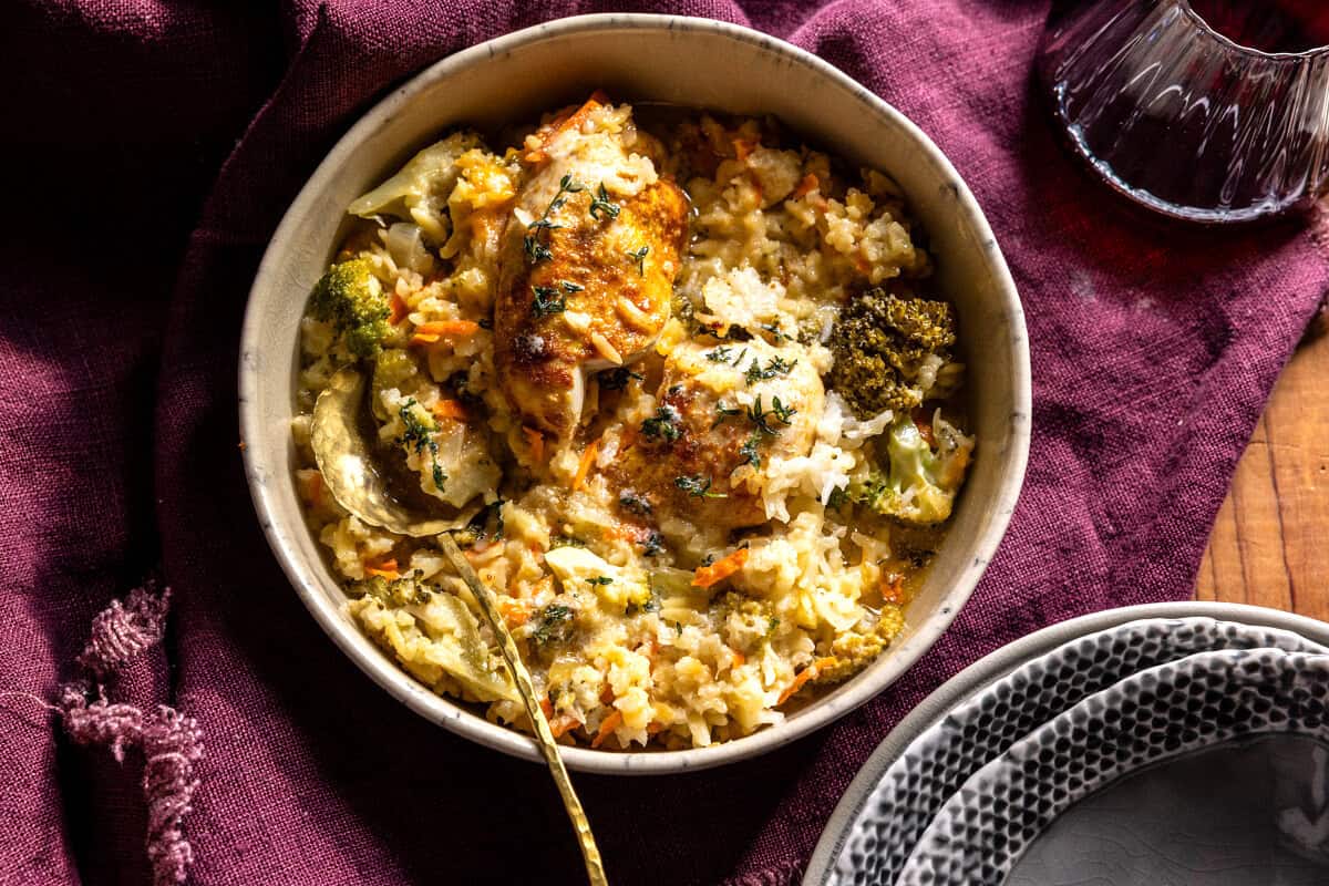 Crockpot Creamy Broccoli Cheddar Chicken Rice | halfbakedharvest.com